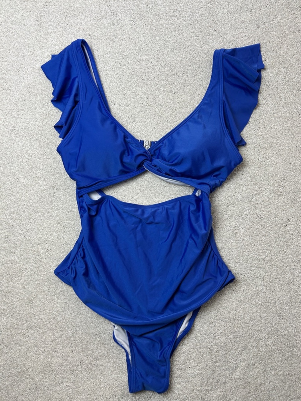 Royal Blue Twist-Cut One-Piece Swimsuit with Flutter Shoulders - Picture 2 of 4